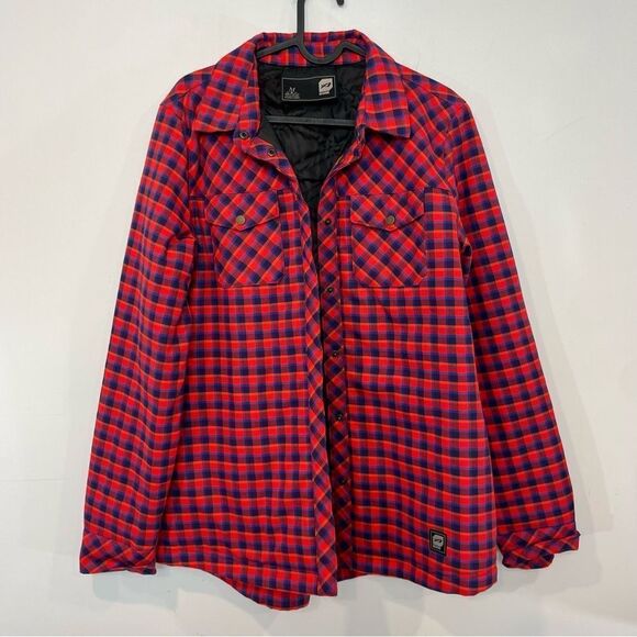 ORAGE Red Plaid Flannel Quilted Over shirt with extra layer insolation Jacket M - Picture 1 of 10